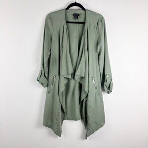 Nicole Miller Trench Open Front Tencel Cardigan Jacket Green Small